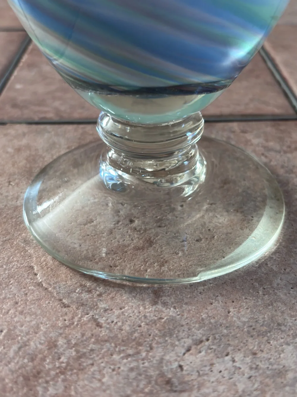 Hand-Blown Art Glass Pitcher Vase | Blue White Green Swirl Stripes 10 3/4 Inches